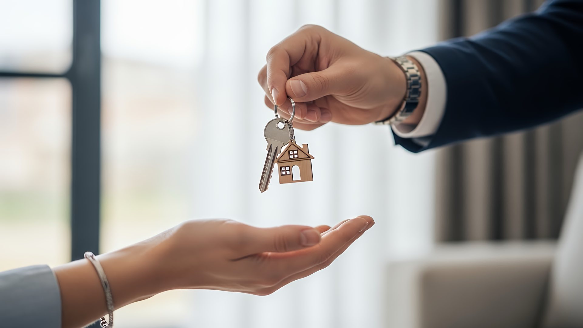 person holding keys and handing them to another hand